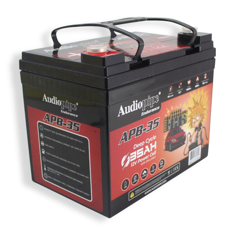 Audiopipe APB-35 12V 1250W 525Amp AGM Deep Cycle Power Cell Battery 35Ah