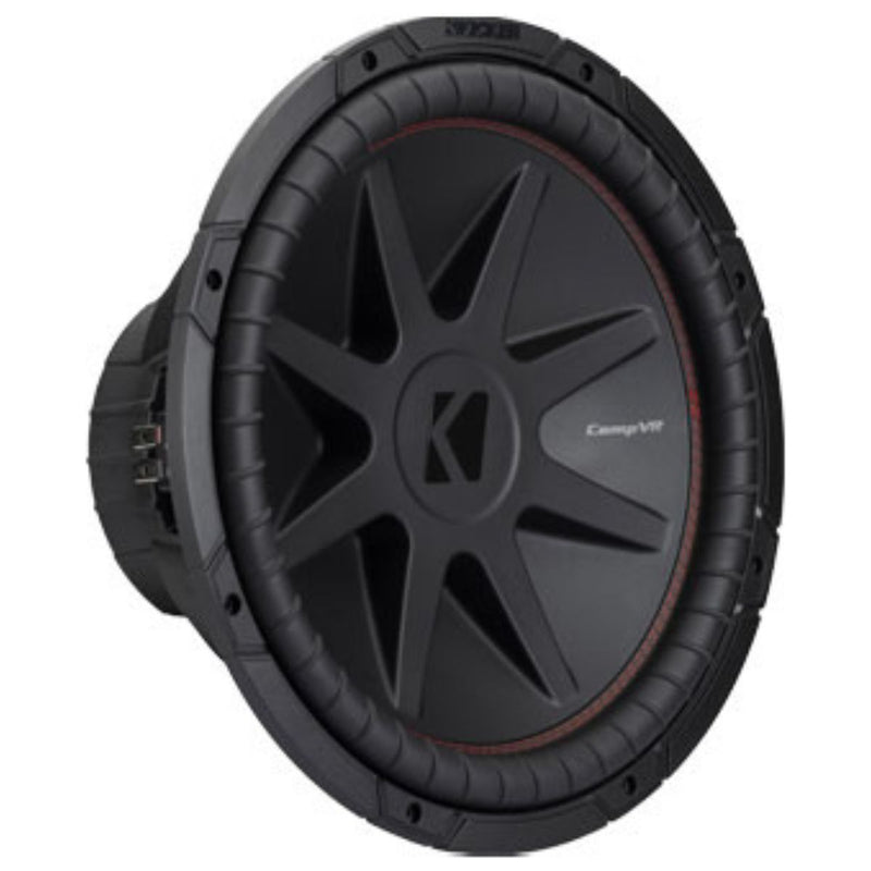 KICKER 15" CompVR sub with 1400W peak, 2 Ohm DVC, and SoloKon cone. Clean, deep bass in sealed or ported boxes. Powerful, reliable sound. Subwoofer Close Up