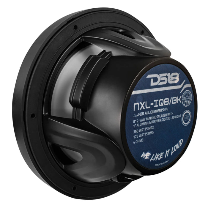 DS18 8" 2-Way 175 Watt RMS 4-Ohm RGB LED Coaxial Marine Speaker Black NXL-IQ8-BK