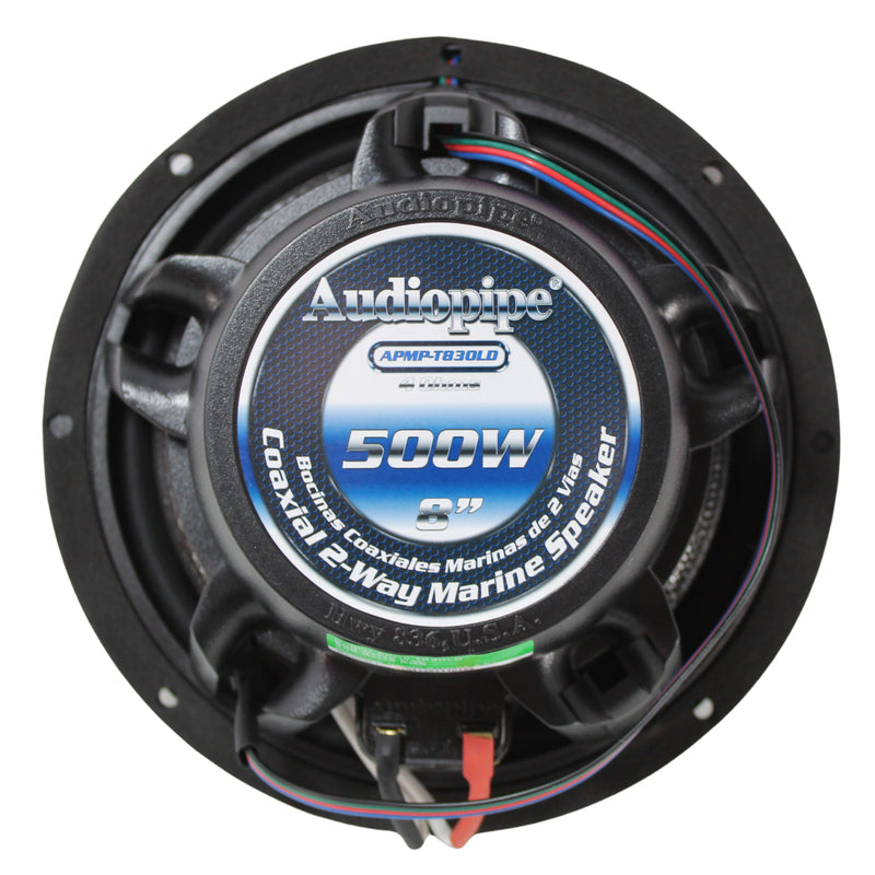 8" Coaxial 250W RMS 4-Ohm 2-Way Marine Speaker Pair w/ LED Lights Audiopipe