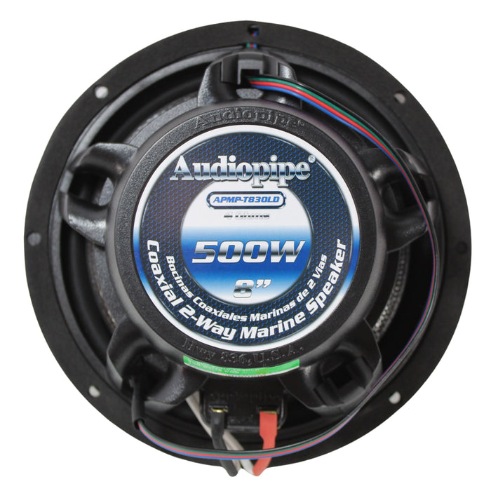 8" Coaxial 250W RMS 4-Ohm 2-Way Marine Speakers w/ LED Lights Audiopipe