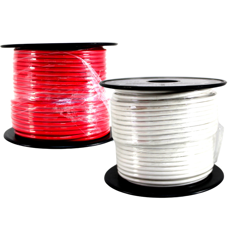 14 GA 100 FT Roll Red Wht Stranded Spool of CCA Primary Power Ground Wire Cable
