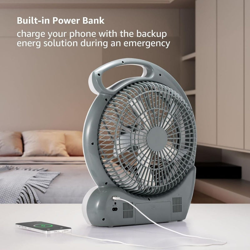 10" 2 Speed Rechargeable Cooling Fan AC/DC Radio USB 5V LED 110 -240 Volts