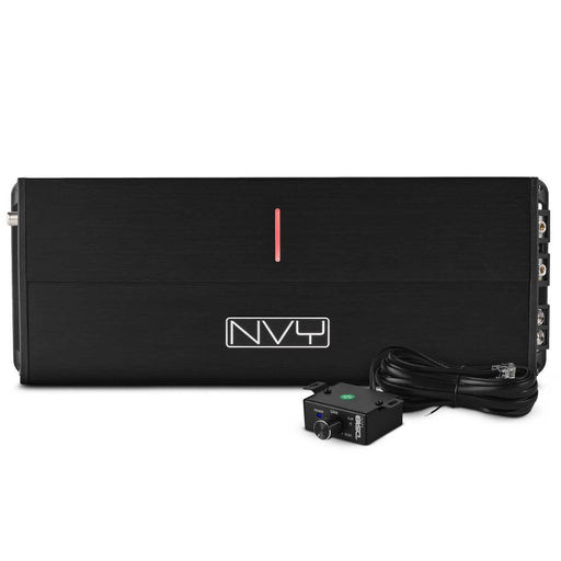 1800W RMS monoblock amp at 1 ohm, compact Class D design, bass control, crossover tuning, and built-in protection for strong, reliable output.  Amplifier Front Facing Image