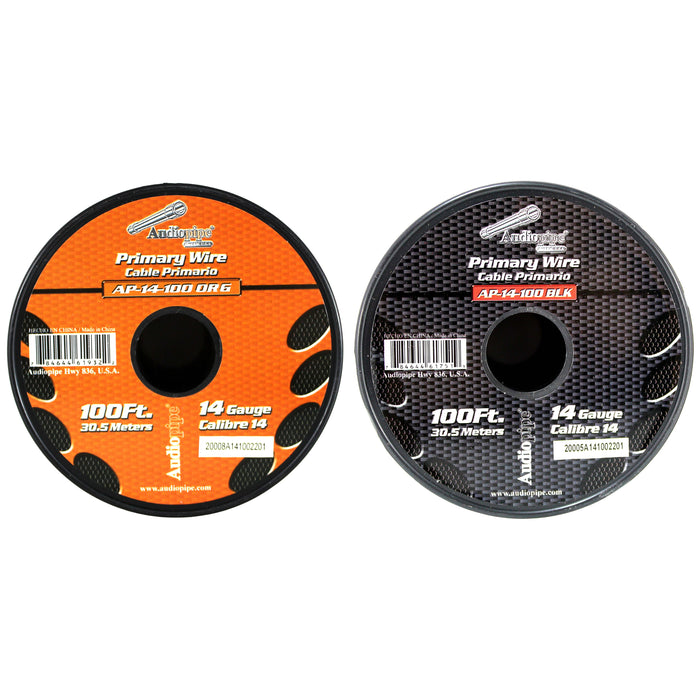 Audiopipe 2 Pack of 14ga 100ft CCA Primary Ground Power Remote Wire Black/Orange