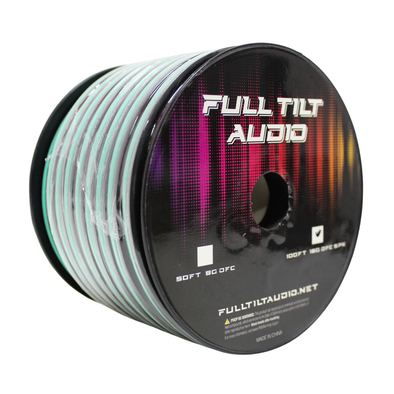 Full Tilt Audio 16 GA Tinned OFC Speaker Wire Sea Foam/Black Lot Cut By The Foot