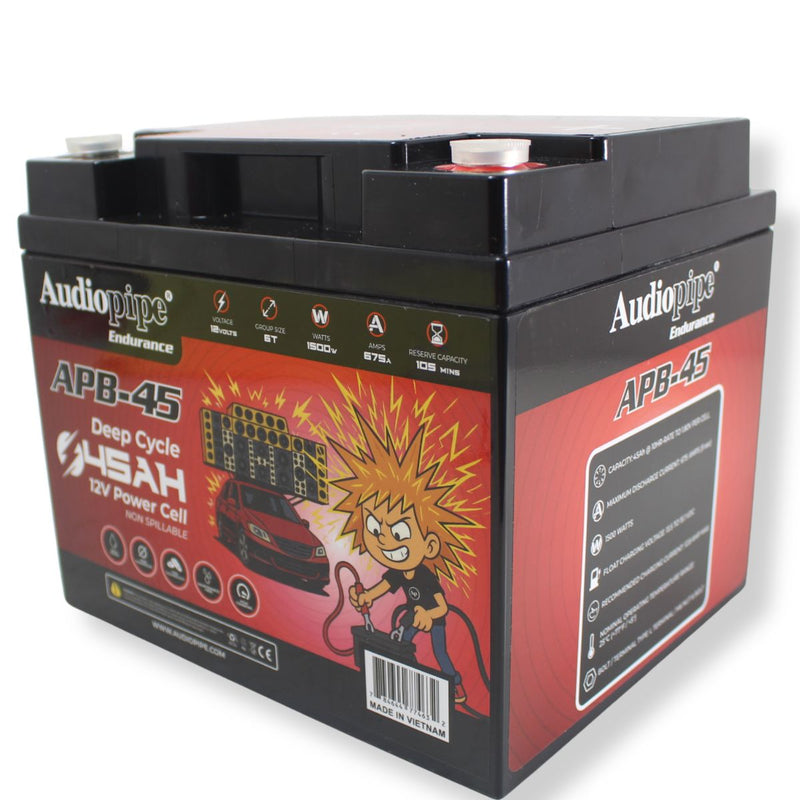 Audiopipe APB-45 12V 1500W 675Amp AGM Deep Cycle Power Cell Battery 45Ah