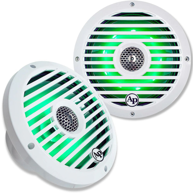 8" 175W RMS Coaxial 2-Way Marine Speaker Pair w/ RGB LED Lights | APSW-804GL