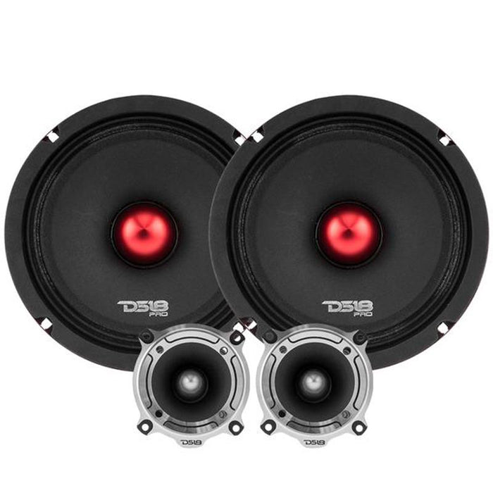 4600W 4x 8" Midrange Speakers + 4x Bullet Tweeters + 1600W 4Ch Amplifier DS18 Combo