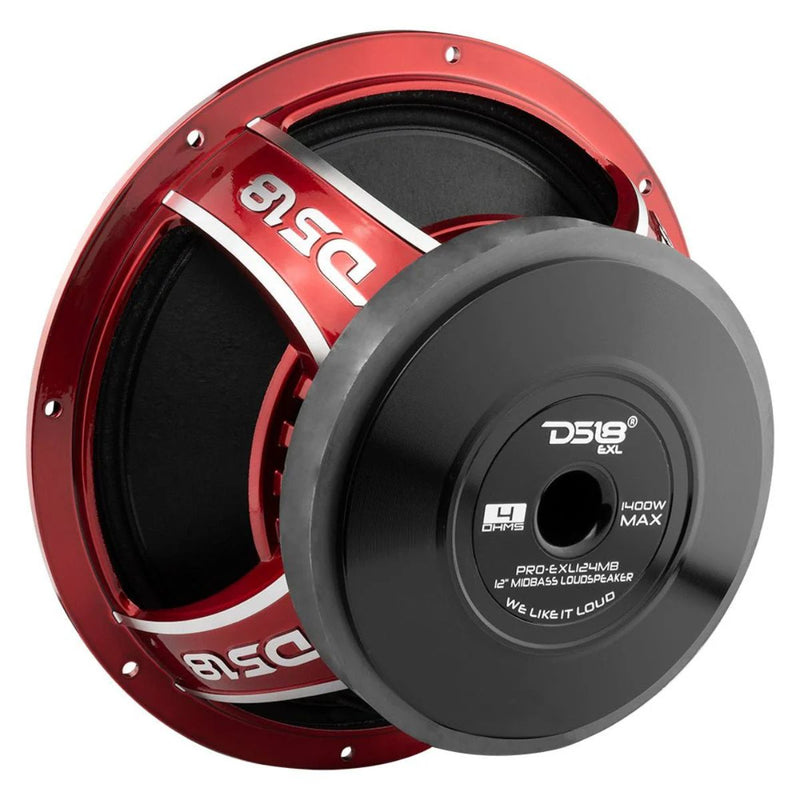 12" Car Audio Midbass Loudspeaker 1400 Watt 4 Ohm Red Basket DS18 PRO-EXL124MB