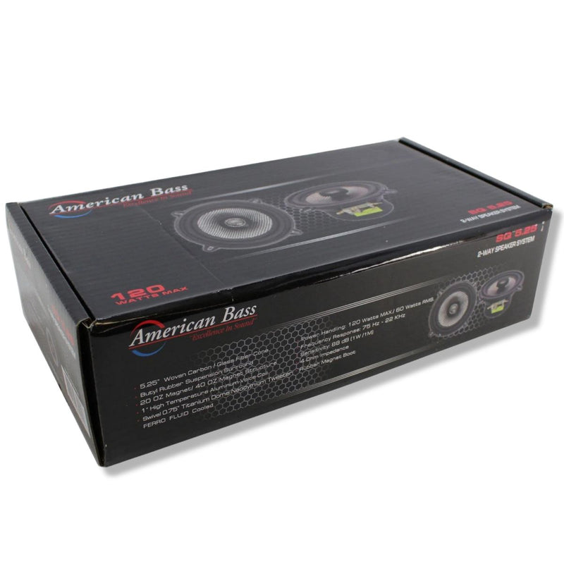 American Bass 5.25" 60 Watt RMS 4 Ohm 2-Way Coaxial Speaker System Pair SQ 5.25
