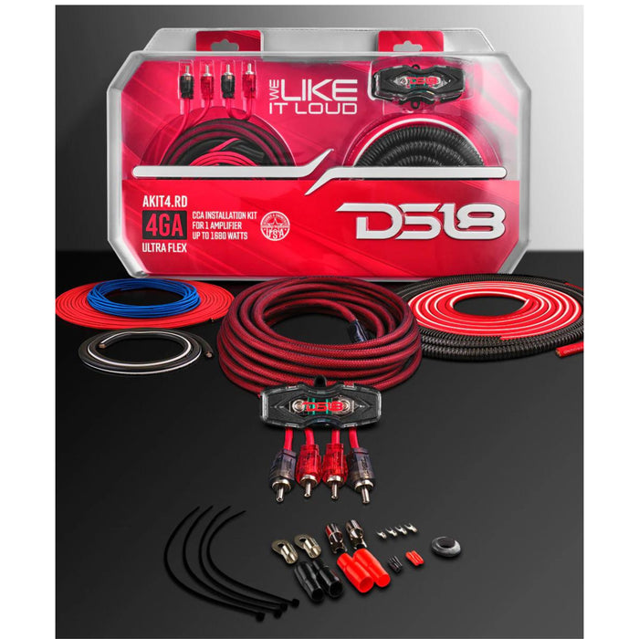 DS18 AKIT4 CCA 4-Gauge Amplifier Installation Kit -Red / DS-AKIT4-RD