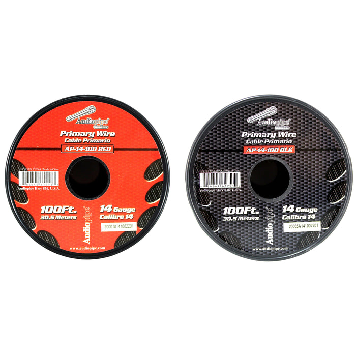 Audiopipe 2 Pack Of 14ga 100ft CCA Primary Ground Power Remote Wire Red & Black