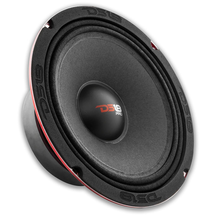 DS18 4x X8.4BM 8" Midrange 2200W 4 Ohm Speakers w/ Red 3000W 4 Channel Amplifier