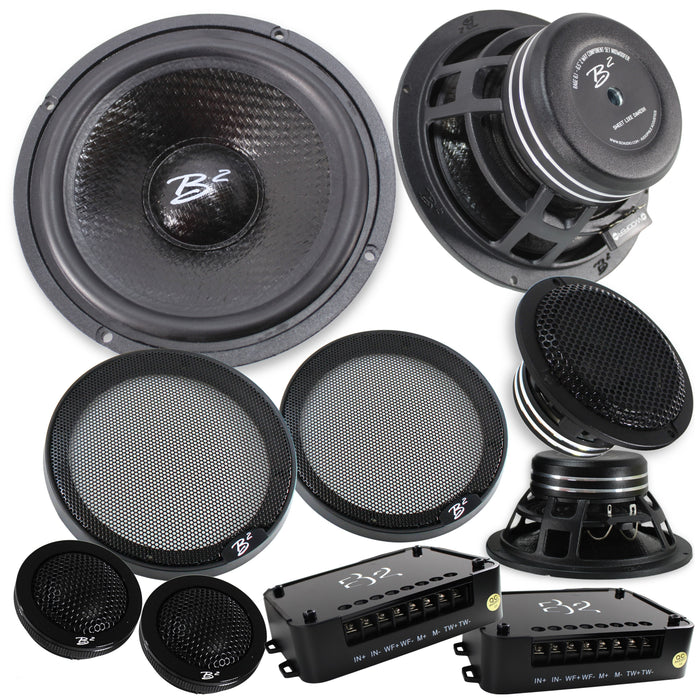 B2 Audio RAGE 6.5" 3-Way 4-Ohm Component Set w/ 3" Mids 1" Tweeters & Crossovers