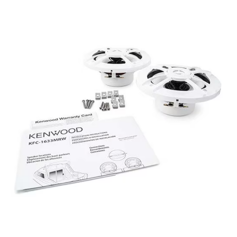 Pair of Kenwood 6.5-Inch 4-Ohm 20W RMS 2-Way Marine Speakers KFC-1633MRW