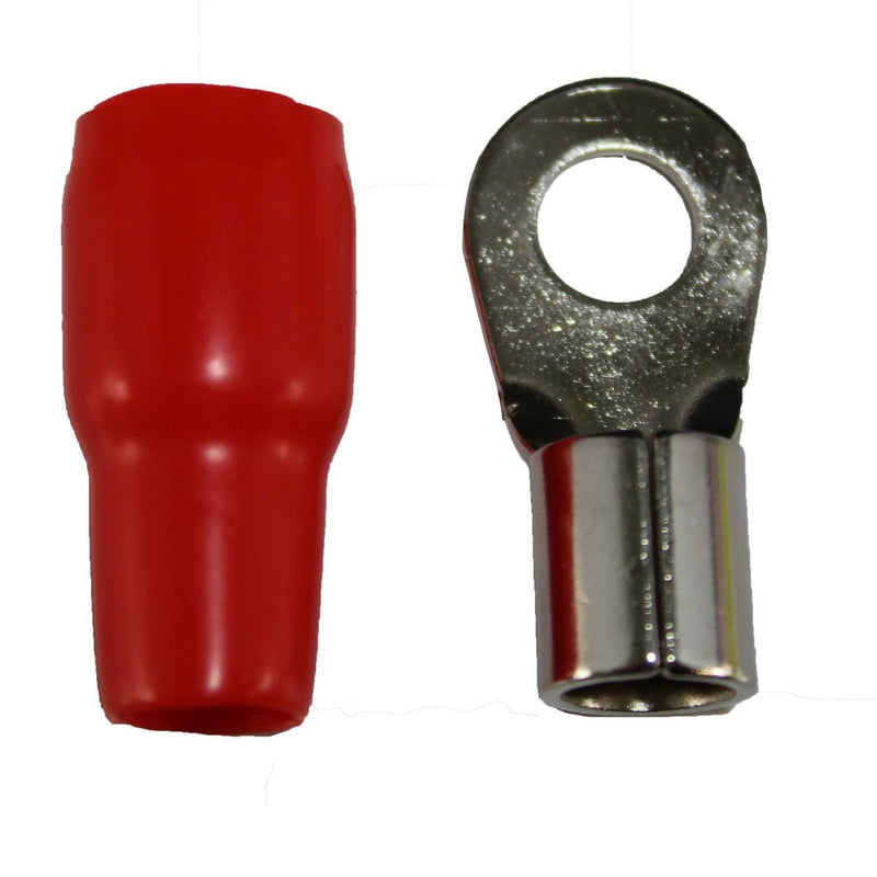 XS Power 4 AWG 10.5mm Nickel-Plated Ring Terminals w/ Red Boot 5 Pack XS-RT4L-RD