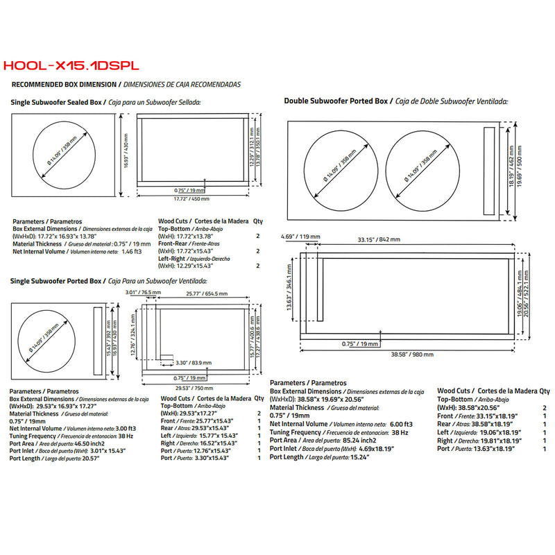 DS18 Hooligan X 15" Competition Subwoofer 6000 Watt 1 Ohm 4" DVC HOOL-X15.1DSPL