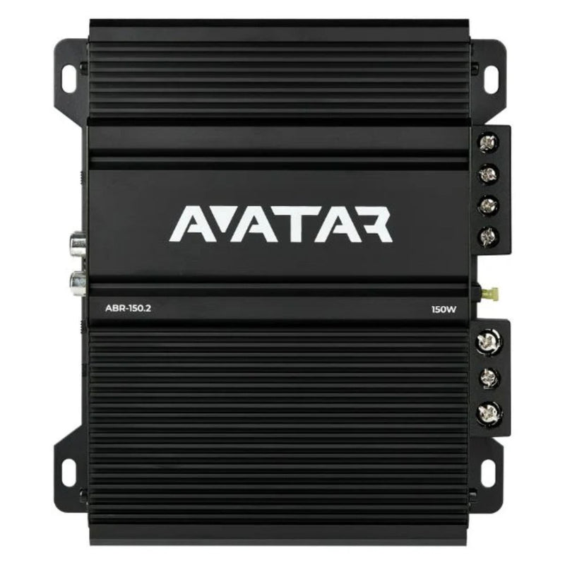 Compact and powerful AVATAR ABR-150.2 delivers 75W x2 RMS or 150W bridged. Clean Class AB sound with crossovers and bass boost. Amplifier Front View