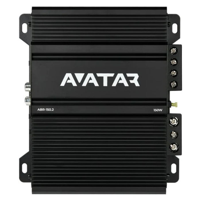 Compact and powerful AVATAR ABR-150.2 delivers 75W x2 RMS or 150W bridged. Clean Class AB sound with crossovers and bass boost. Amplifier Front View