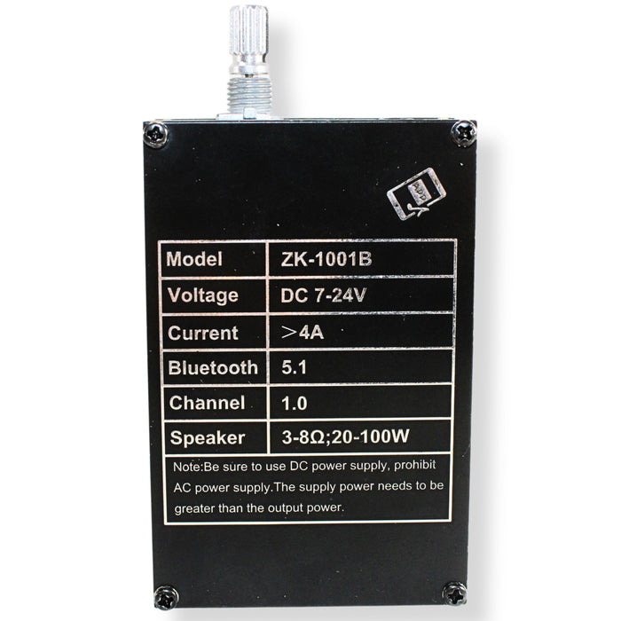 ZK-1001B 100W Mono Channel Bluetooth Amplifier Board for B2 RC2 AUX/USB Inputs