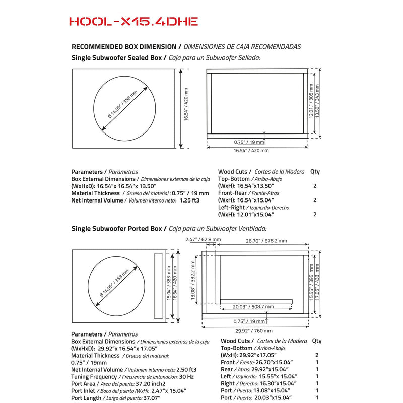 DS18 Hooligan X 15" 6000 Watt 4"DVC 4 Ohm High Excursion Competition Subwoofer