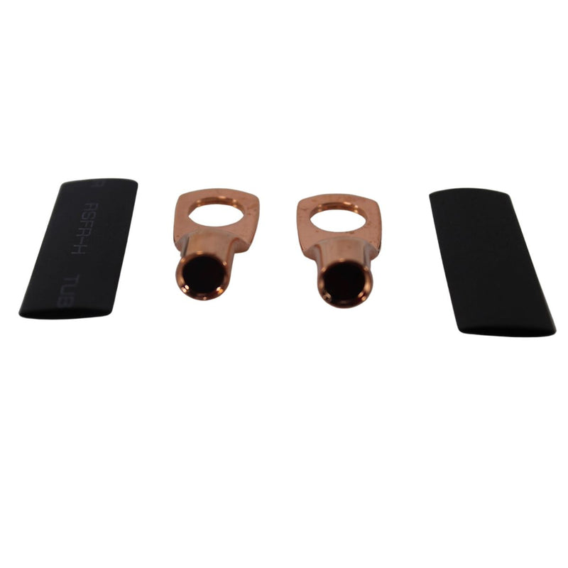 Pair of 8 Gauge 1/4 Inch Solder-Style Copper Ring Terminal Lugs w/ Heat Shrink