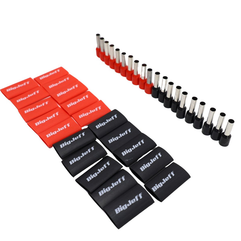 Big Jeff Audio 10 AWG Wire Ferrule & Heat Shrink Kit, 20 Ferrules, Red/Black