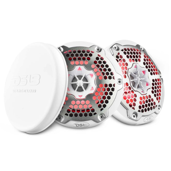 Pair of DS18 HYDRO White 6.5" 600W 4 Ohm 2-Way Marine Speakers RGB NXL-6M