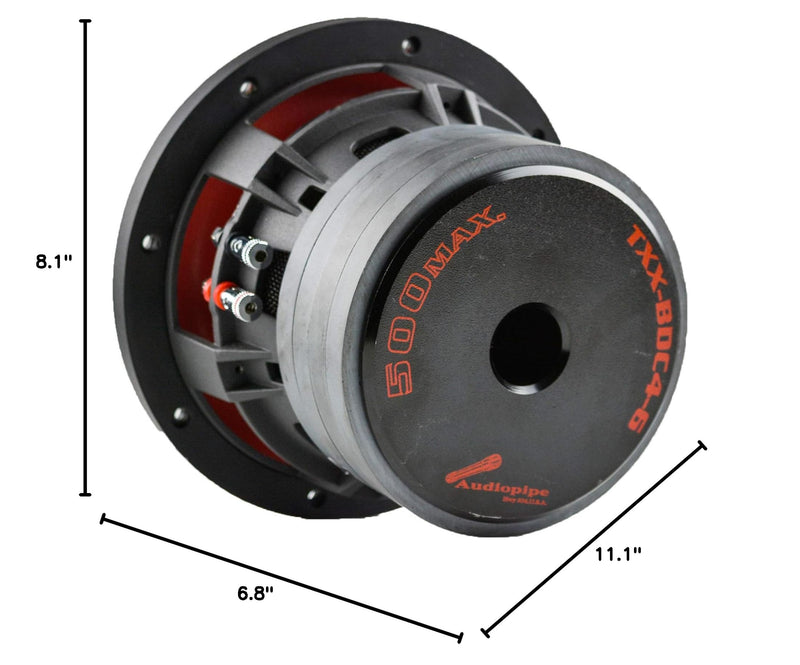 Audiopipe 6.5 Inch 500W Dual 4 Ohm Quad Stack Magnet Subwoofer TXX-BDC4-6