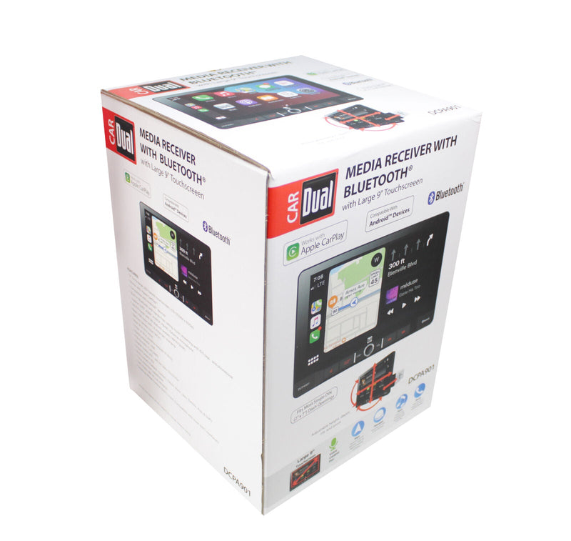 Dual 9" Touchscreen 1 DIN Radio with Bluetooth, Apple CarPlay, & Android Auto