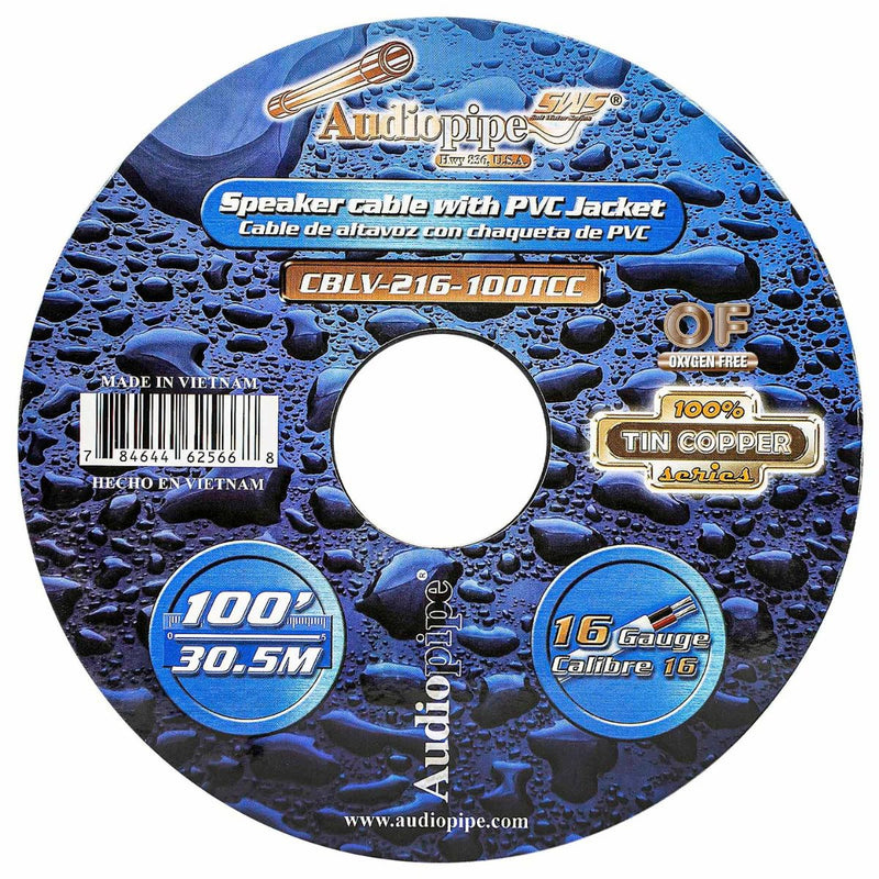 Audiopipe 16 AWG 2C Marine OFC Tinned Copper Speaker Wire PVC Jacket 100 Ft