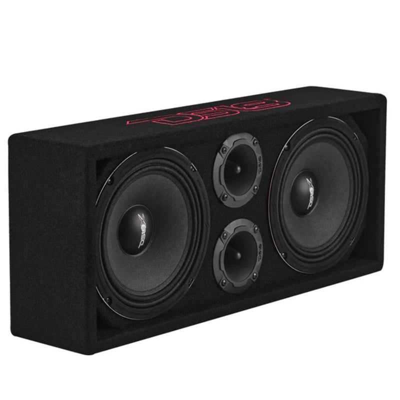 Dual 8 inch 275W RMS Voceteo Loaded Enclosure w Tweeters, Amplifier & Speakon