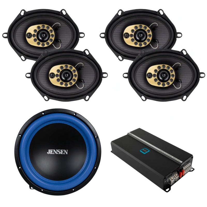 12″ Subwoofer & 2 Pairs of 6"x8" JS68T Speakers w/ 815W 5-Channel RGB Amplifier