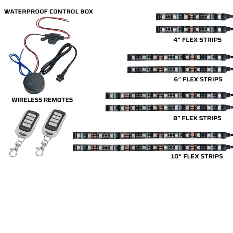 LEDGlow 8pc Multi-Color Motorcycle Underglow Light Kit Flexible LED Light Strips