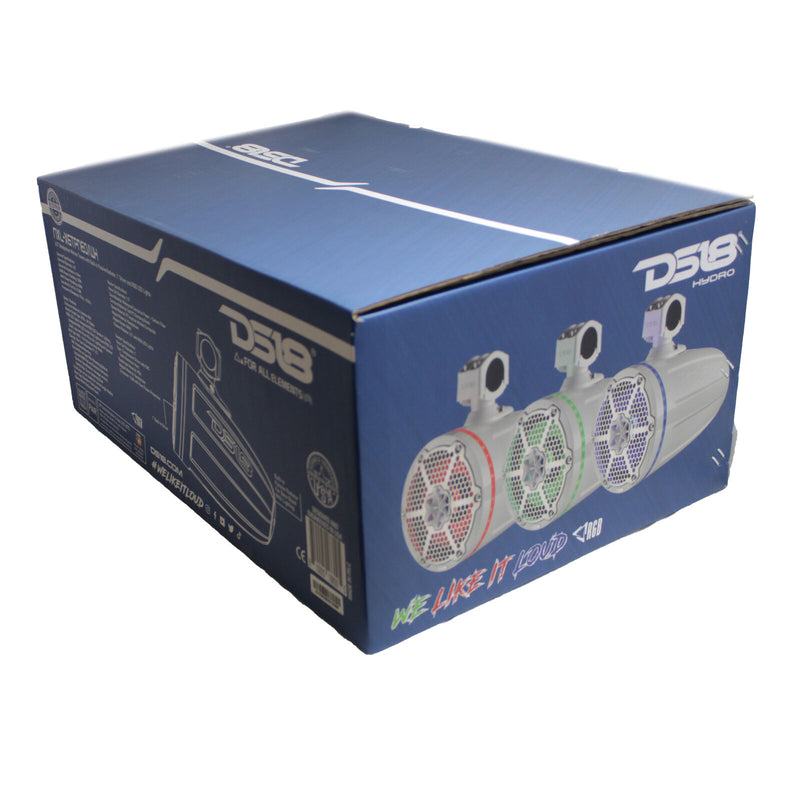 Pair of DS18 Hydro 6.5" 900W 4 Ohm RGB LED Marine Tower Speakers NXL-X6TPNEO/WH