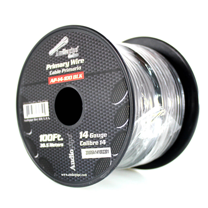 Audiopipe (2) 14ga 100ft CCA Primary Ground Power Remote Wire Spool Black/White