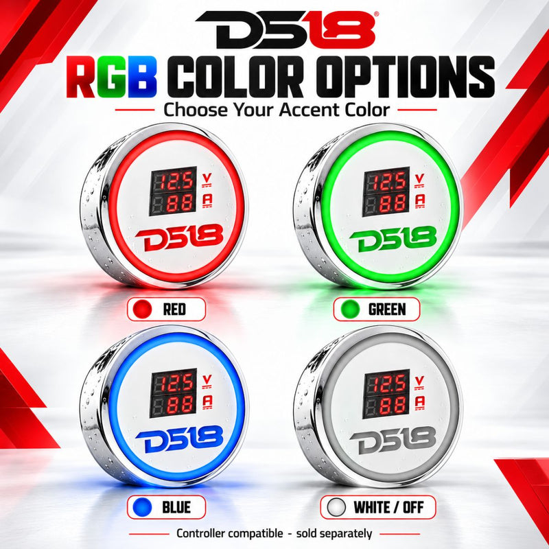 Waterproof Digital Volt/Amp Current Meter Chrome Plated RGB LED DS18
