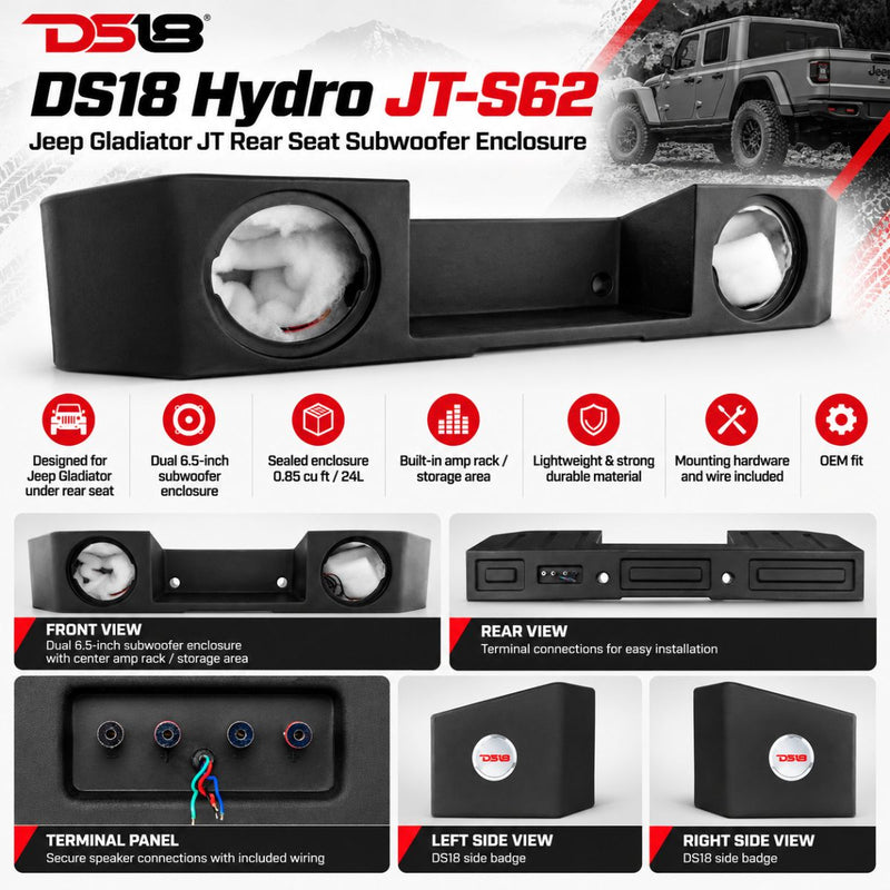 Jeep Gladiator JT Dual 6.5" Under Rear Seat Sealed Subwoofer Enclosure w/RGB LED