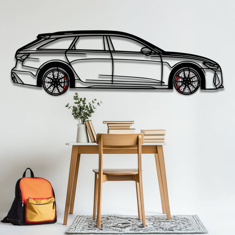 Audi RS6 Avant Metal Car Wall Art with Rotating Wheels - Super Wagon Silhouette Decor - Interactive Automotive Wall Art - KAFMEKA098