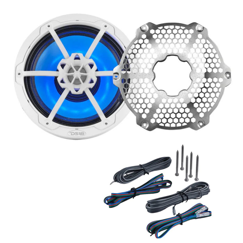 DS18 8" 250W RMS 4-Ohm Marine 2-Way Hybrid Speaker Pair w/ RGB LED NXL-8MD-WH