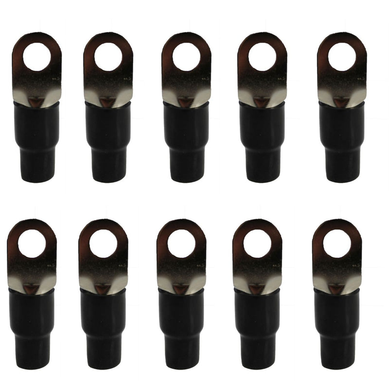 XS Power 10pk, Black 4 AWG 10.5MM Ring Terminals Nickel Plated XS-RT4L-BK