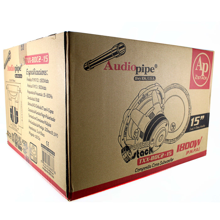 Audiopipe BD 15" Subwoofer 2000W PMPO, 750W RMS Dual 4-Ohm VC TXX-BDC2-15
