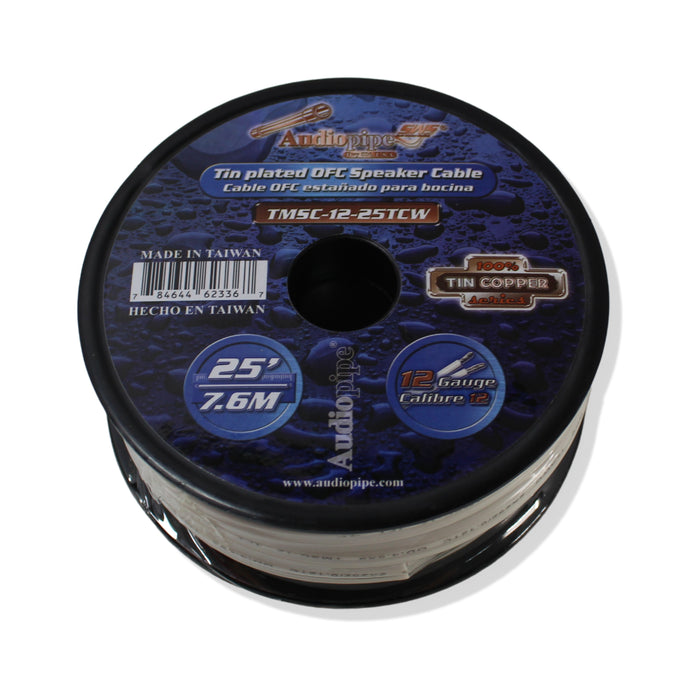 Audiopipe 12 GA 25 FT OFC Tin Copper Stranded Marine Speaker Wire Spool White