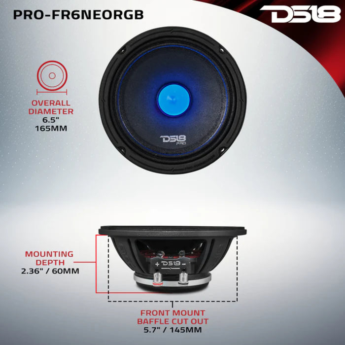 DS18 PRO 6.5” Full-range 225 Watt RMS 4-Ohm RGB LED Neo Bullet Loudspeaker