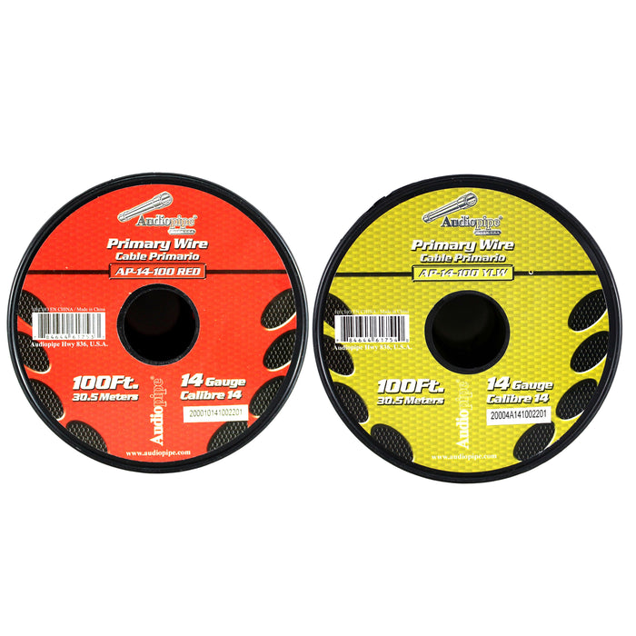 Audiopipe 2 Pack Of 14ga 100ft CCA Primary Ground Power Remote Wire Red & Yellow