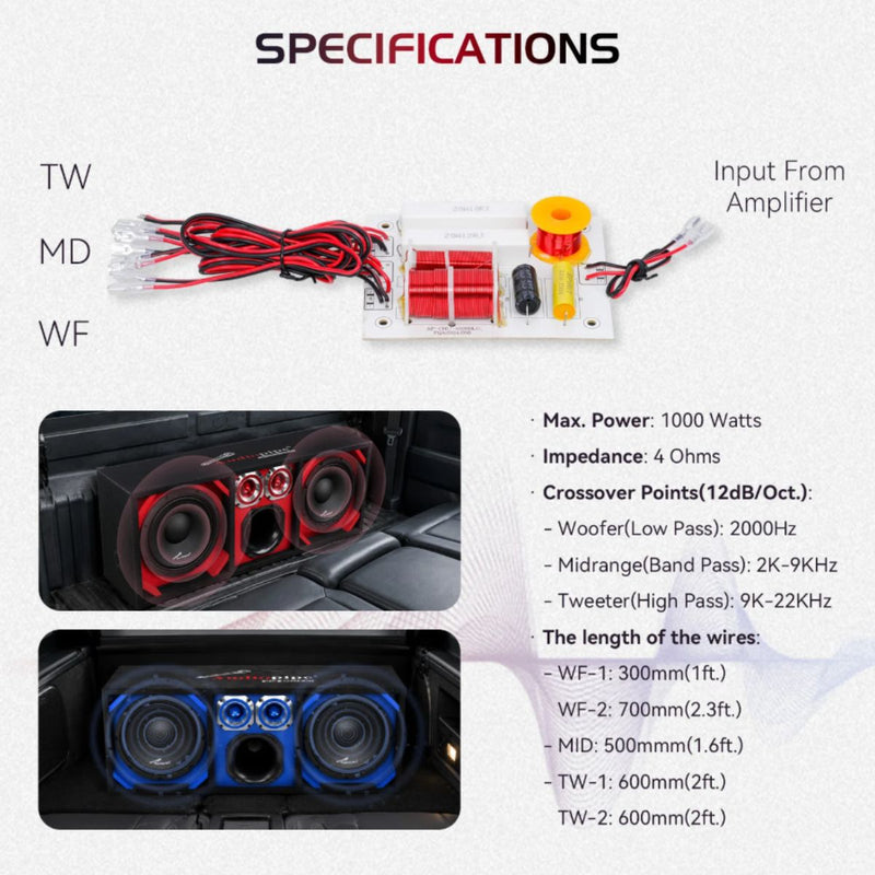 Audiopipe CRX-3000-CHU 3-Way Passive Crossover 1000W Max 4-Ohm