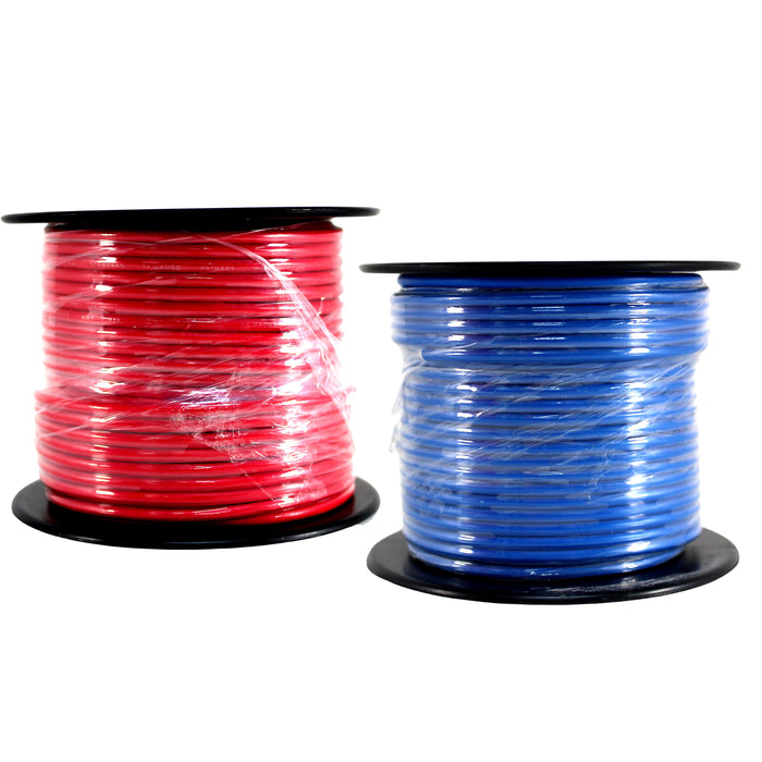 Audiopipe 2 Pack of 14ga 100ft CCA Primary Ground Power Remote Wire Red Blue