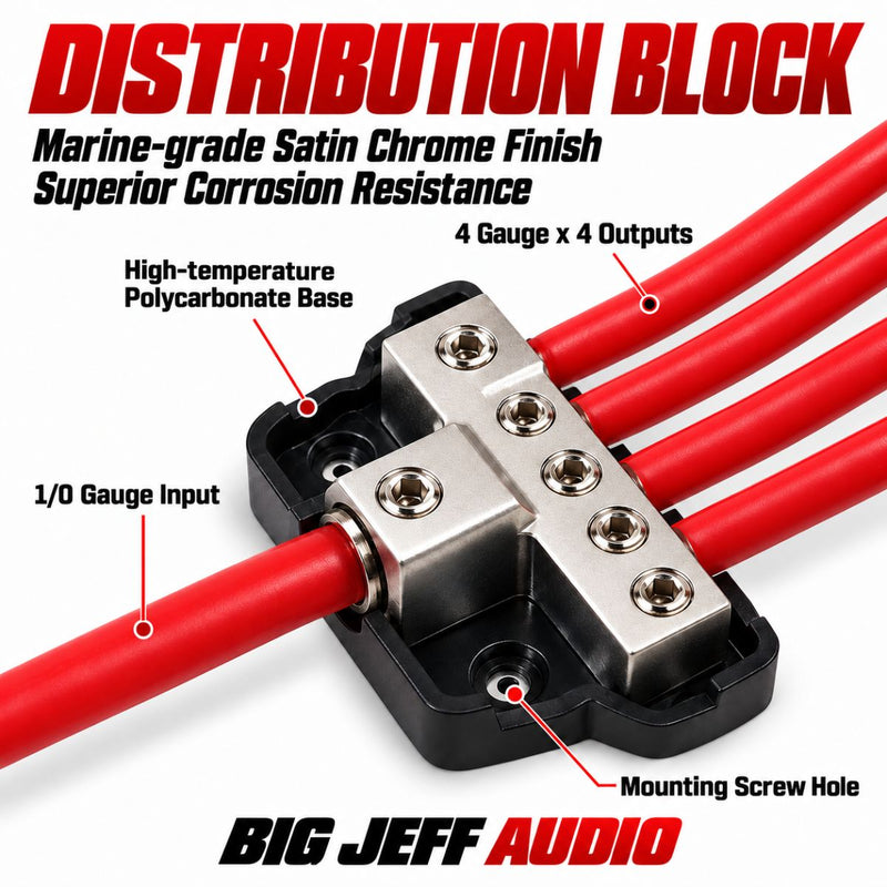 Big Jeff Audio DB14 4-Way Distribution Power Ground Block 1x 0Ga 4x4 AWG 2 Pack