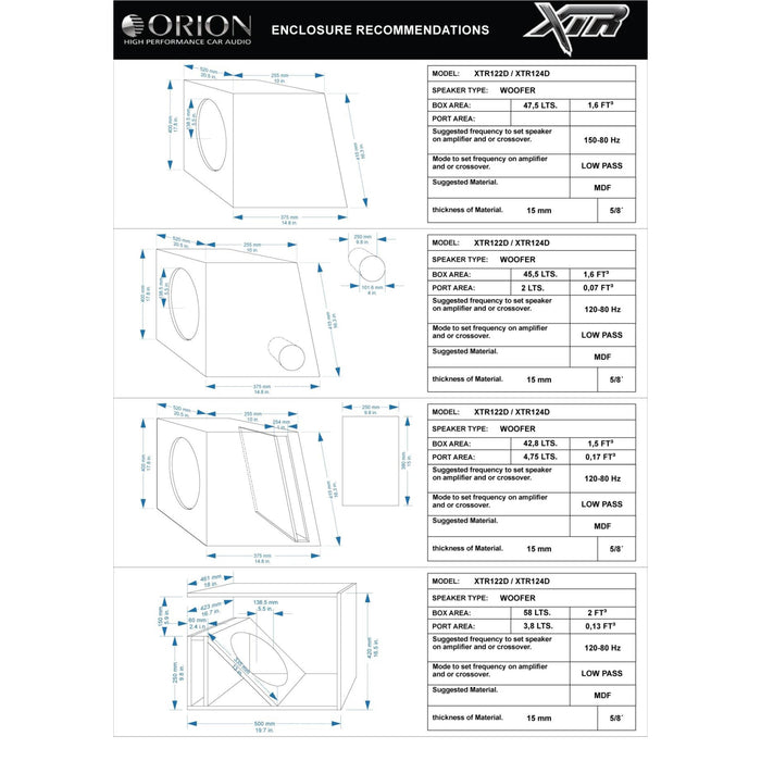 12" 600W RMS | 2400W Peak 2-Ohm 2" DVC Subwoofer ORION XTR Series / XTR122D